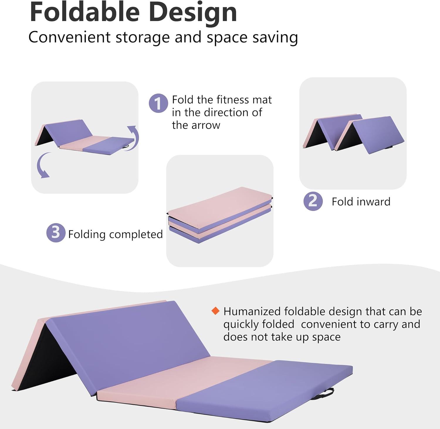 PayLessHere Gymnastics Mat - Folding Gymnastic Mat for Tumbling, Stretching, Yoga & Arts - Thick PU Leather - Indoor/Outdoor