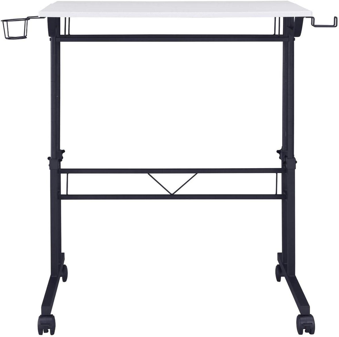 Rolling Writing Desk with Height Adjustable Desktop and Moveable Shelf White - Techni Mobili: Locking Casters, Open Storage