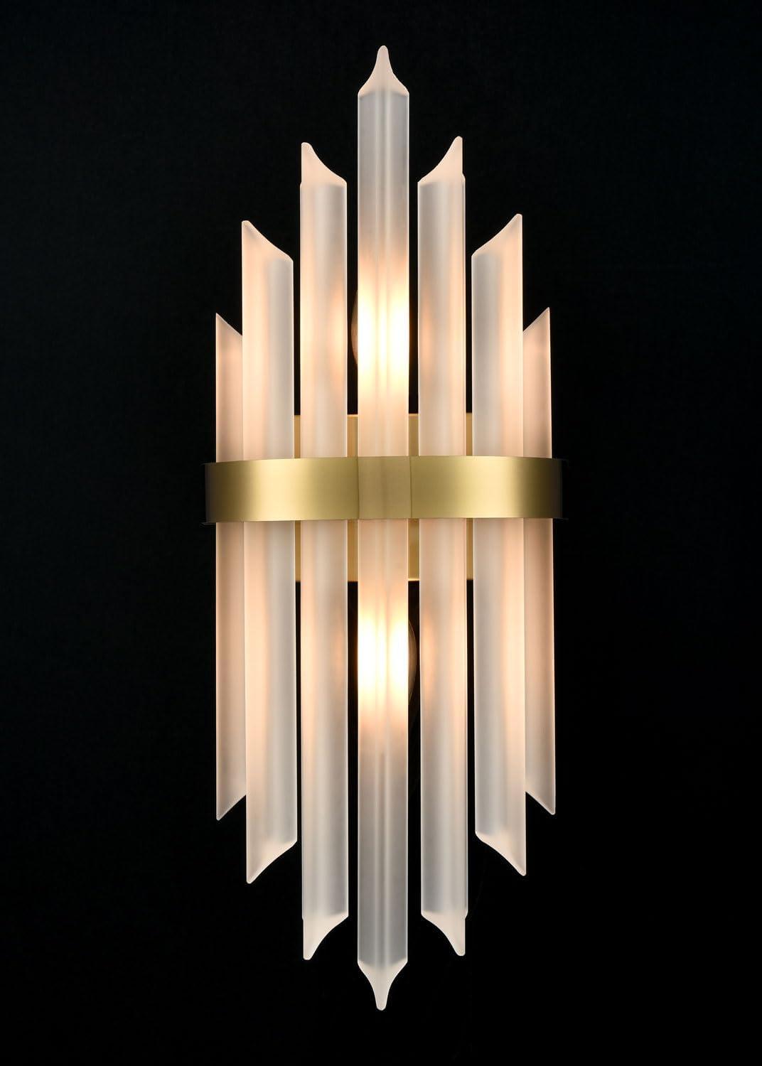 Modern Gold Crystal Frosted Glass Wall Sconces Set of Two