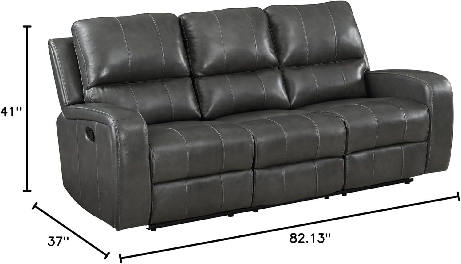 Dark Gray Leather Reclining Sofa with Track Arms