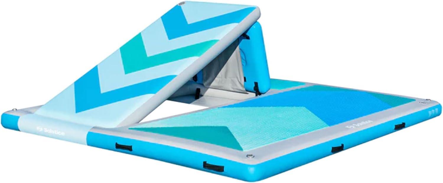 Solstice 10 Foot x 8 Foot Inflatable Convertible Floating Slide Dock Water Lounger Platform with Pump and Storage Bag for Lakes, Pools, and Rivers