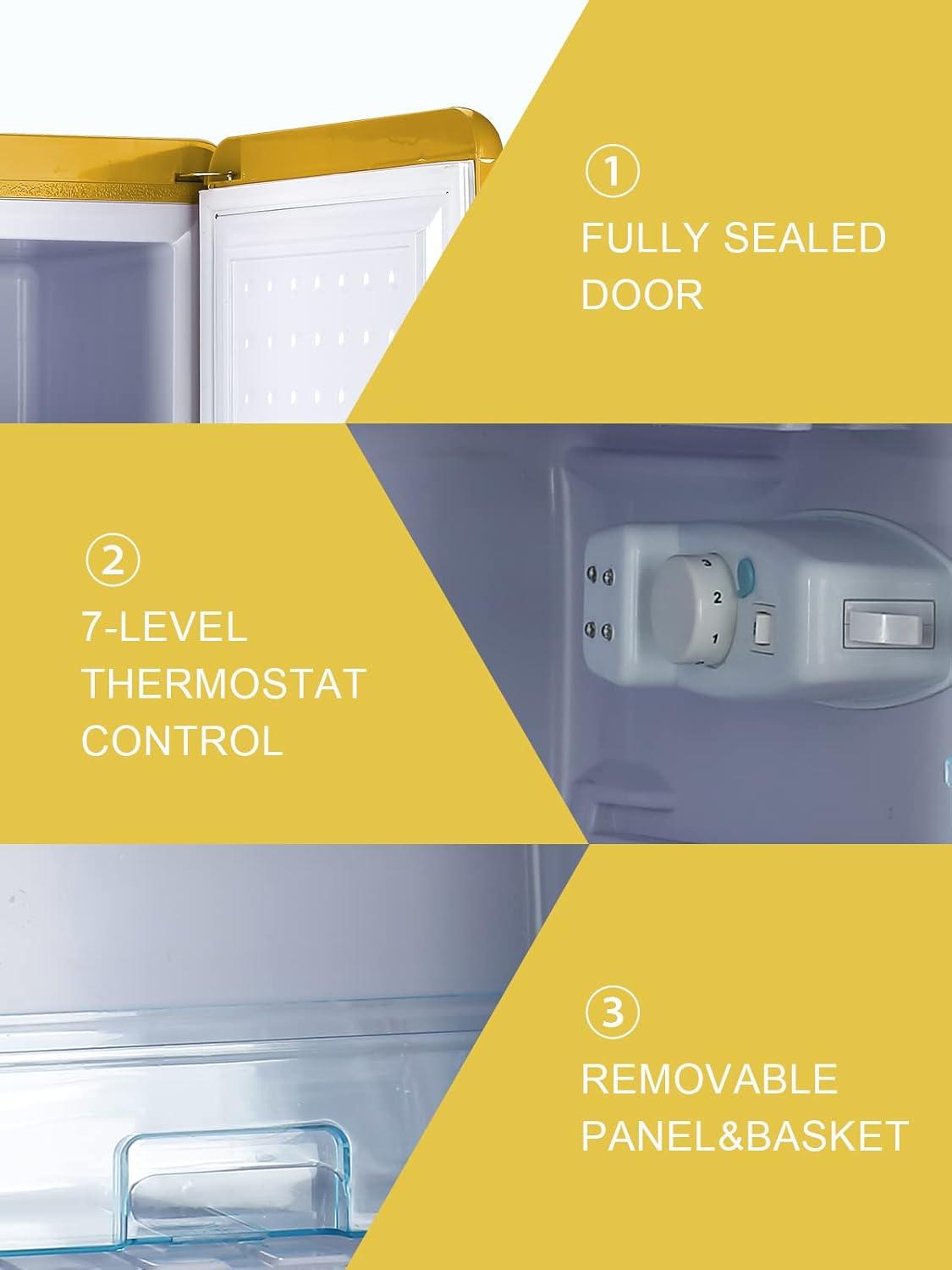 WANAI Compact Refrigerator 3.5 Cu.ft 2 Door Mini Refrigerator Adjustable Glass Shelves Refrigerator, Ideal for Apartment Dorm and Office, Yellow