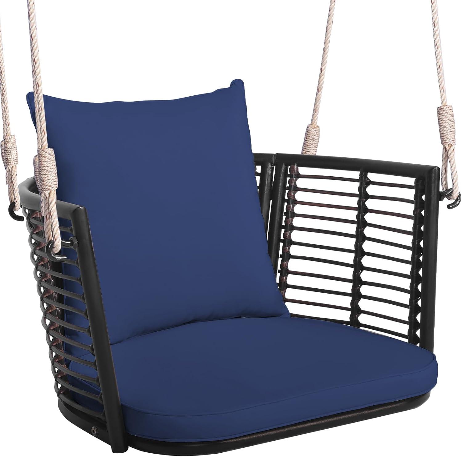 Arlmont & Co. Arlmont & Co. Patio Hanging Rattan Basket Chair Swing Hammock Chair With Seat Cushion