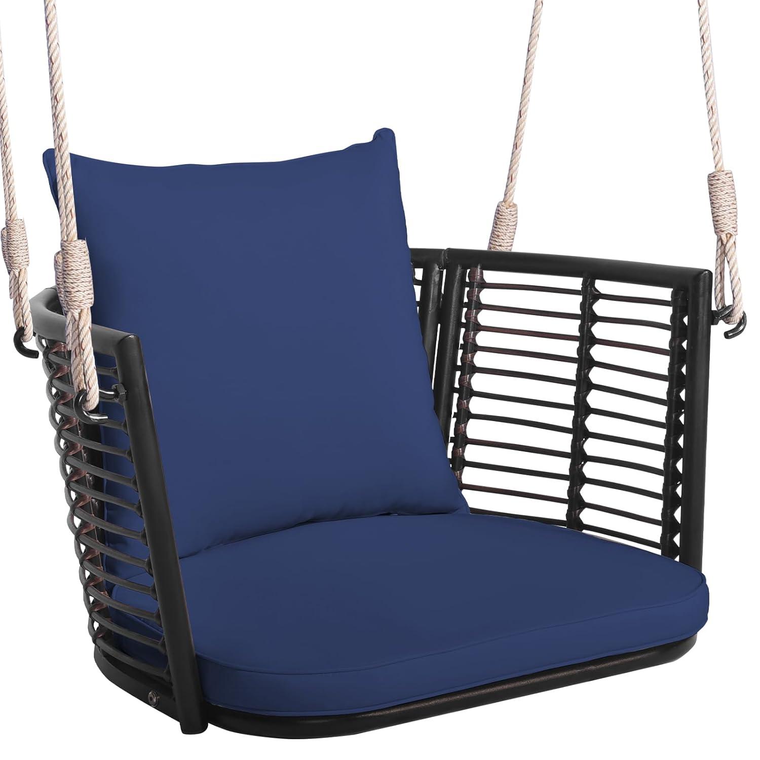 Arlmont & Co. Arlmont & Co. Patio Hanging Rattan Basket Chair Swing Hammock Chair With Seat Cushion