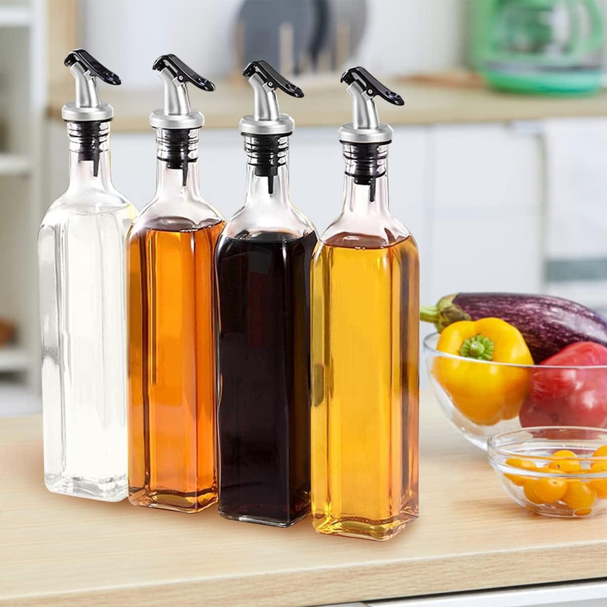 Clear Glass Oil and Vinegar Dispenser Bottles with Airtight Nozzle, 17oz, Set of 6