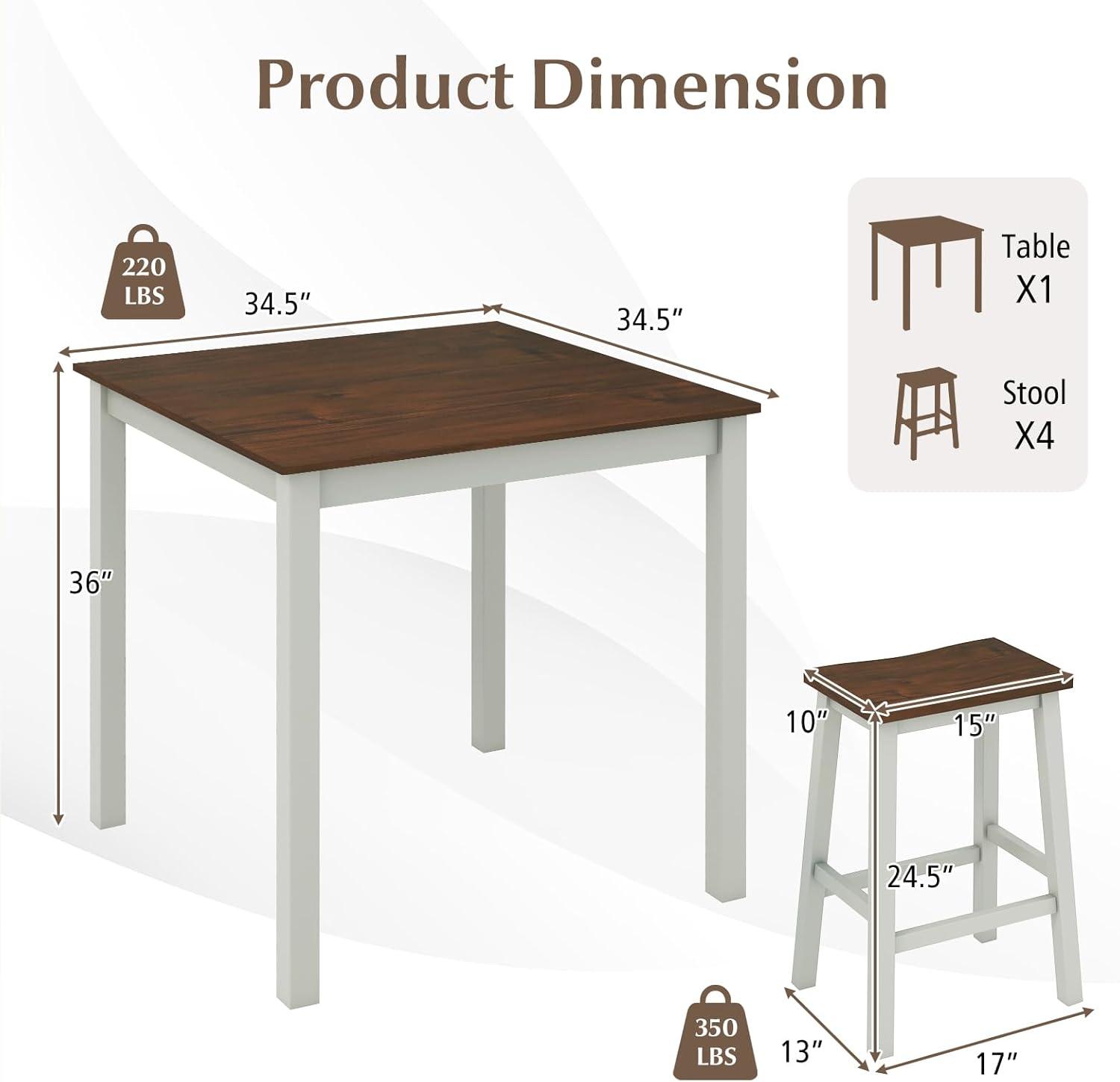 Gray and Walnut 5-Piece Counter Height Dining Set with Saddle Stools