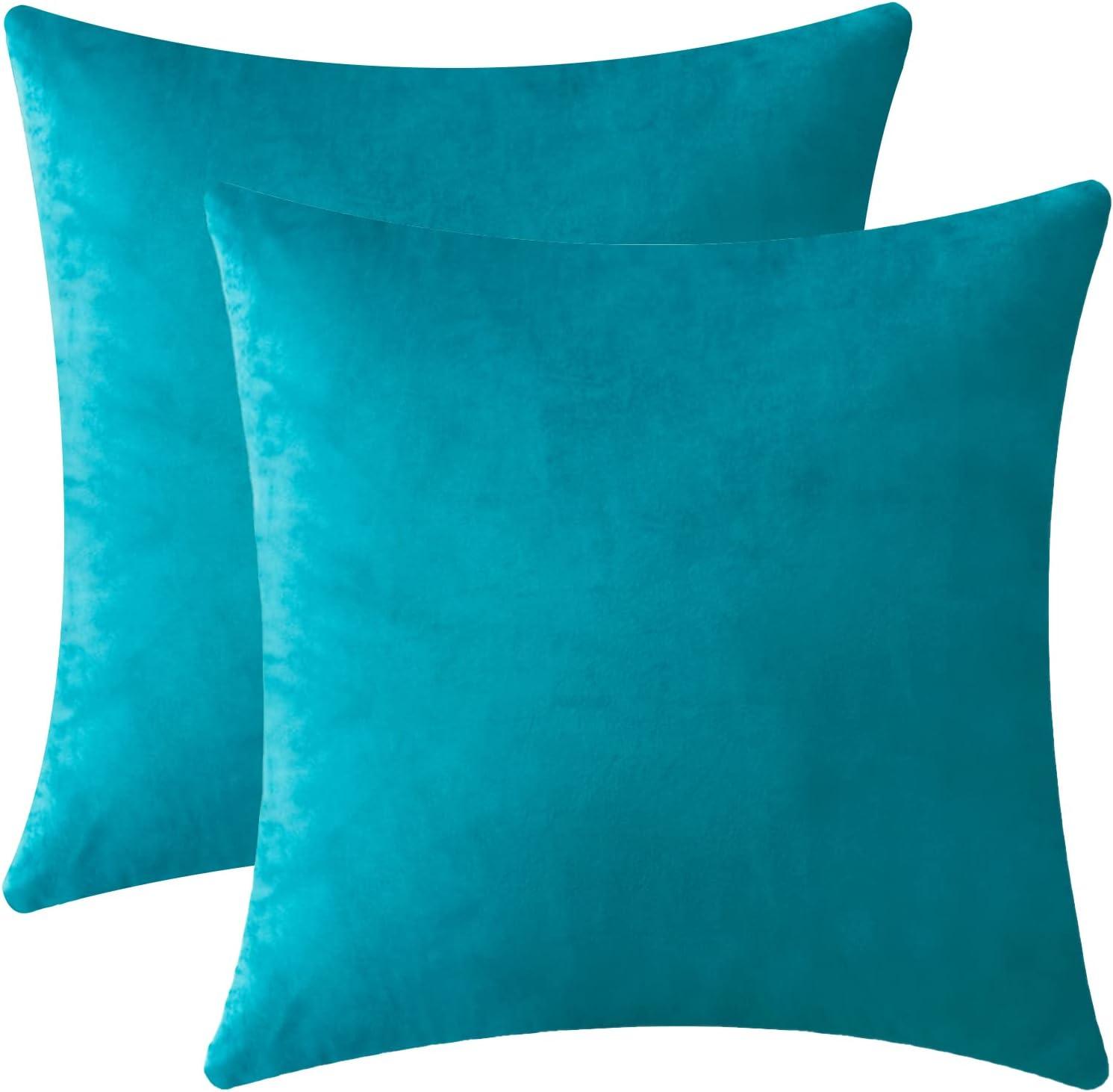 Toptie Set of 2 Velvet Pillow Covers 18" x 18", Throw Cushion Case for Sofa Bedroom (Beige)