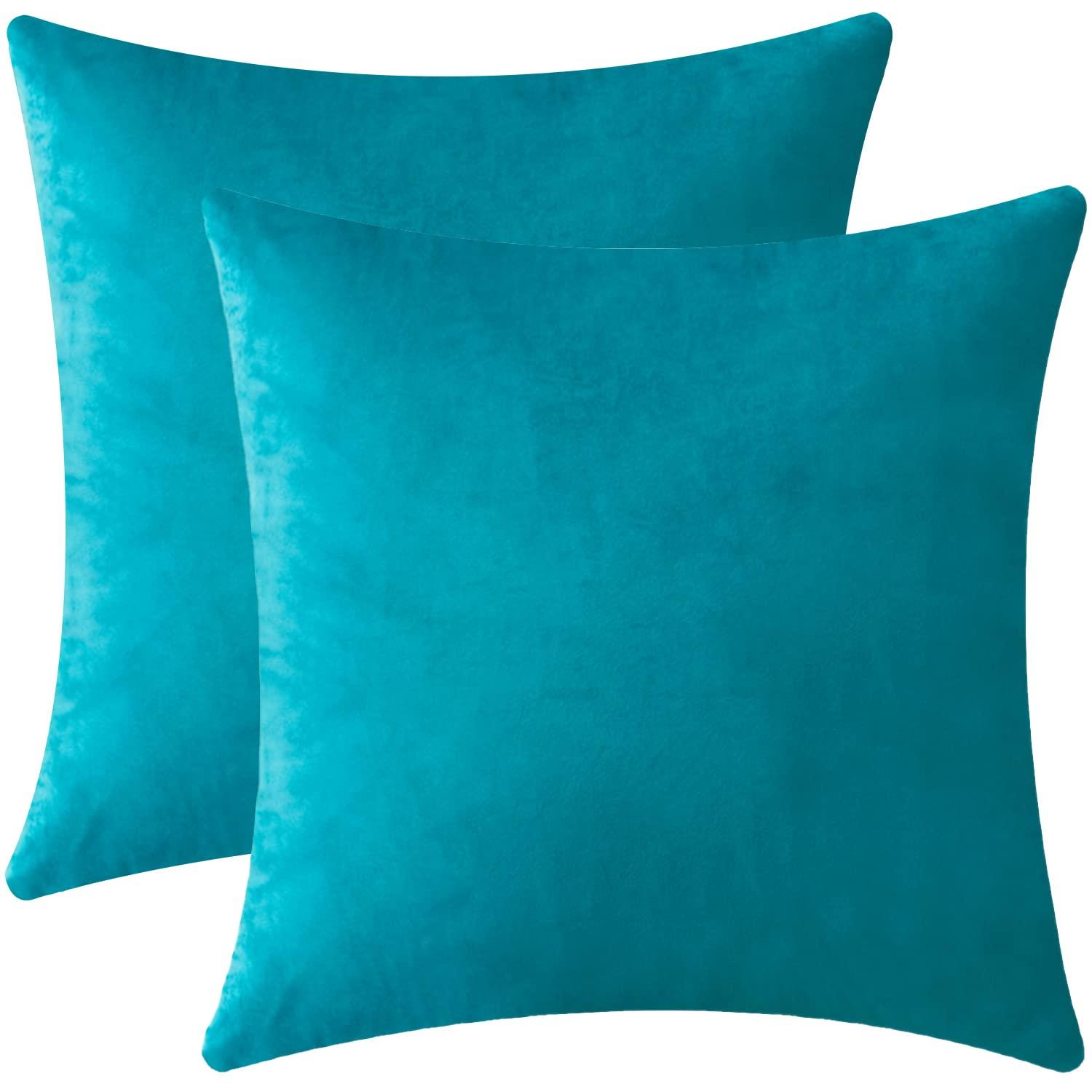 Toptie Set of 2 Velvet Pillow Covers 18" x 18", Throw Cushion Case for Sofa Bedroom (Beige)