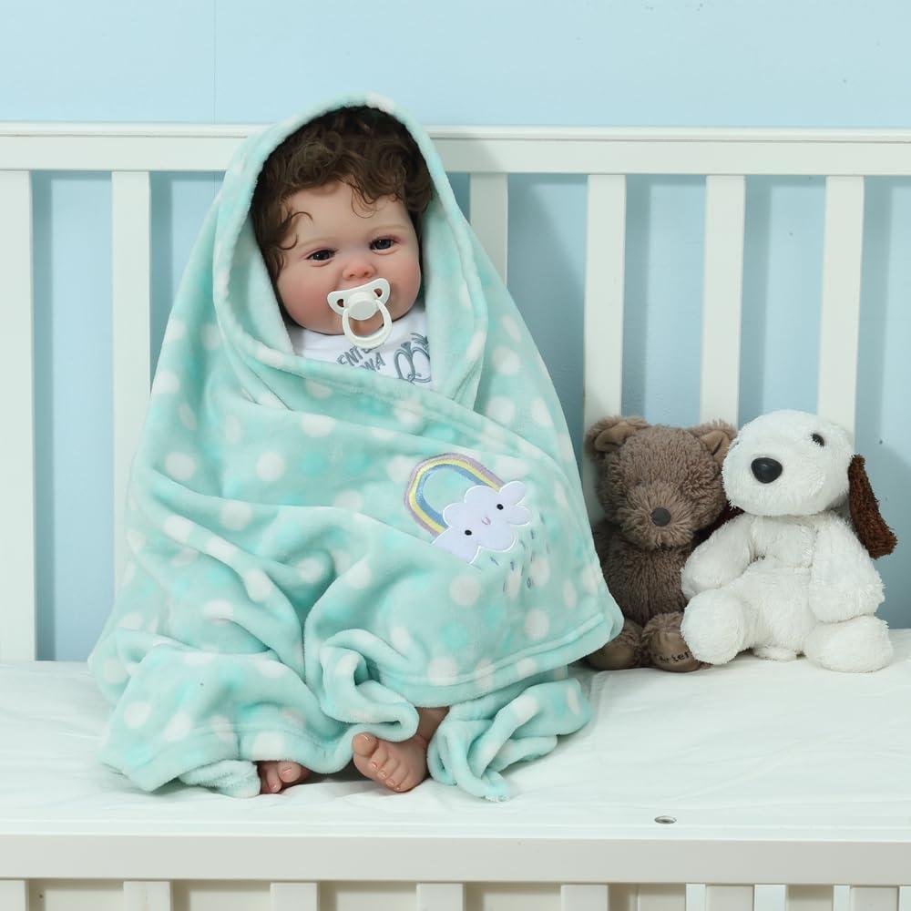 CREVENT 30"X40" Lightweight Warm Plush Baby Blanket for Infant Toddler Newborn Crib Cot Stroller,Unisex,Green Rainbow