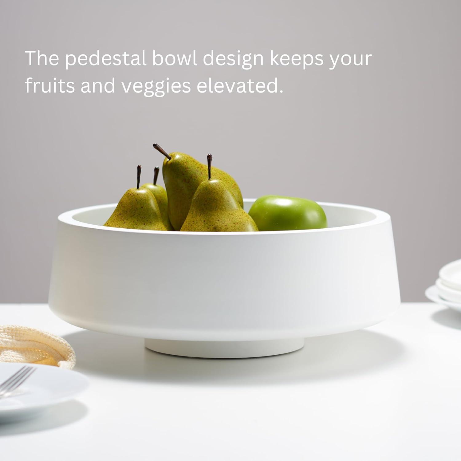 Large White Fruit Bowl for Kitchen Counter, 14.2-inch Diameter Large Wooden Fruit Bowl, Pedestal Bowl, Fruit Bowls, Decorative Bowls