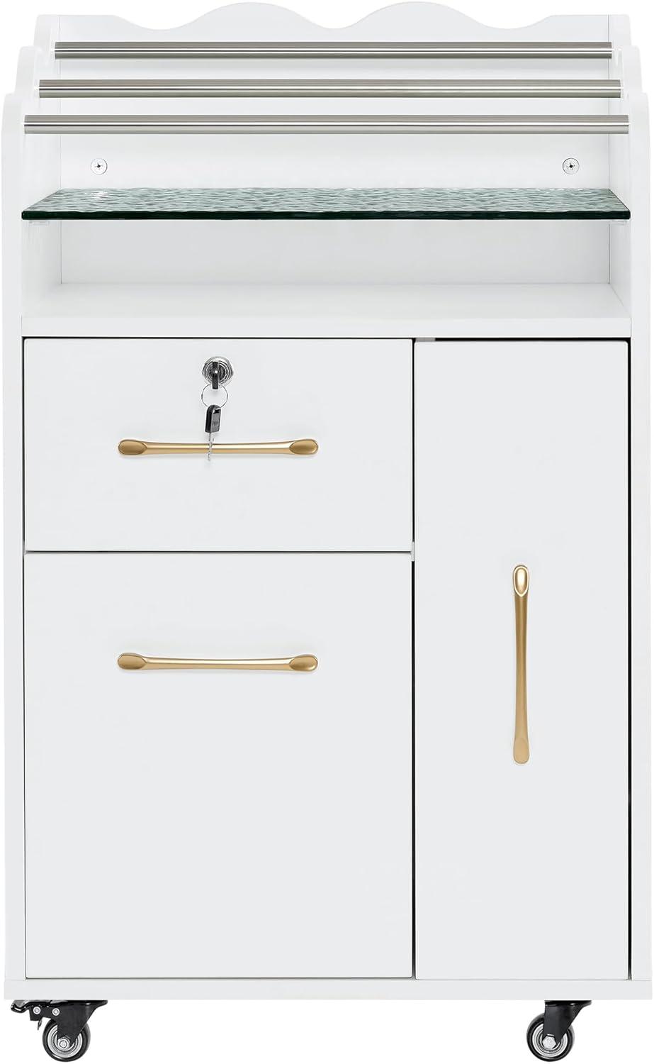 BarberPub Salon Trolley Makeup Organizer with Drawer and Cabinet