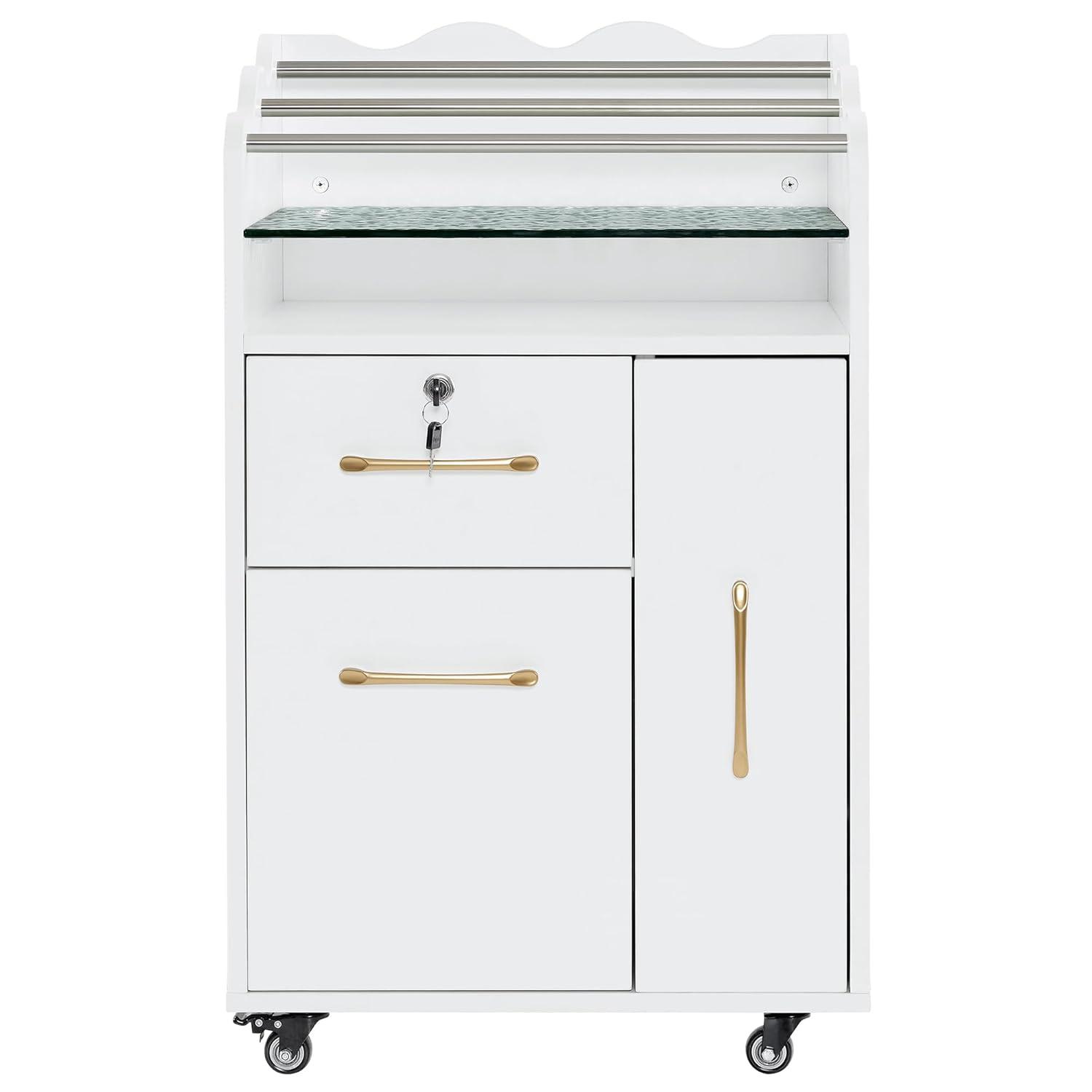 BarberPub Salon Trolley Makeup Organizer with Drawer and Cabinet