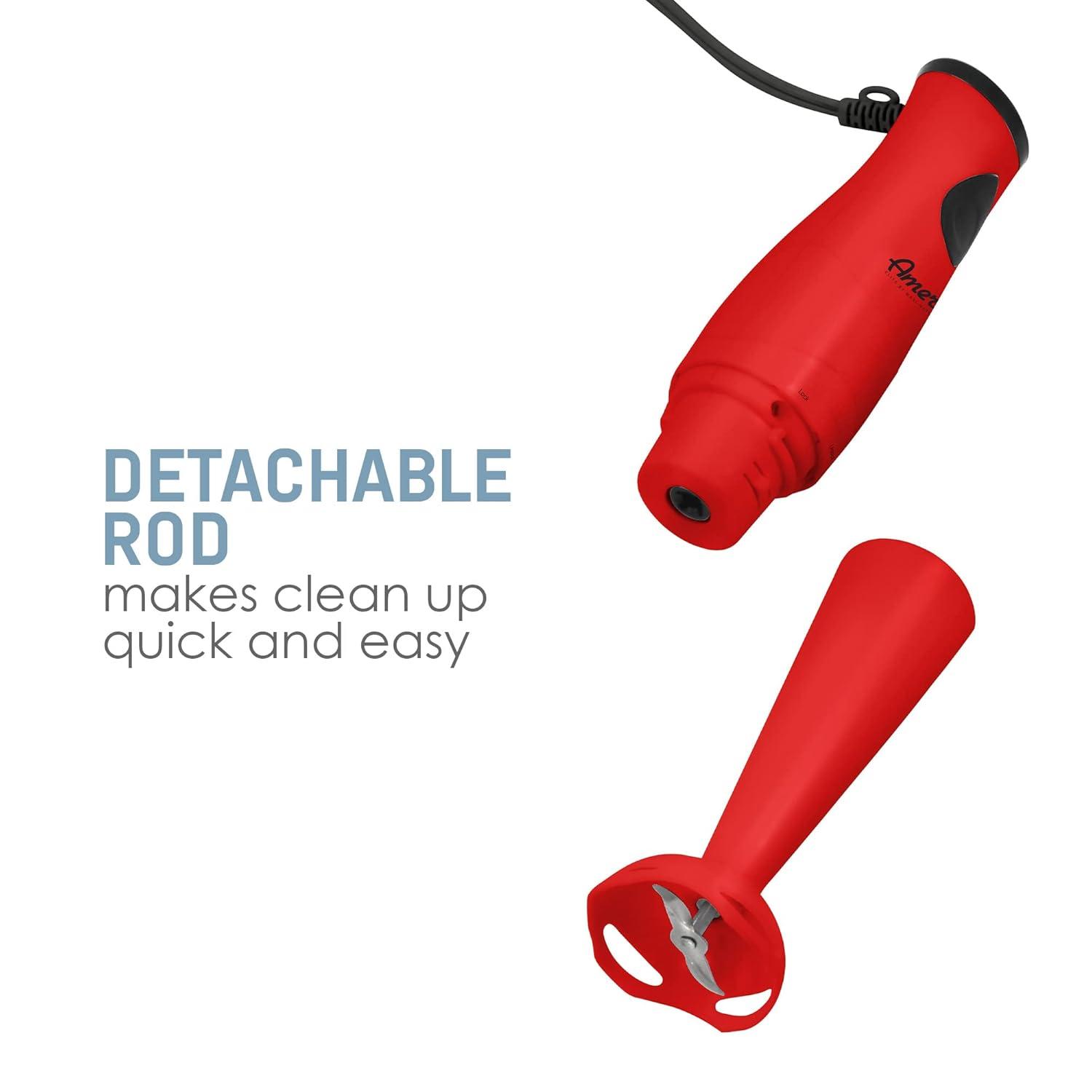 Americana by Elite EHB-2425R Hand Blender with Detachable Wand - Red