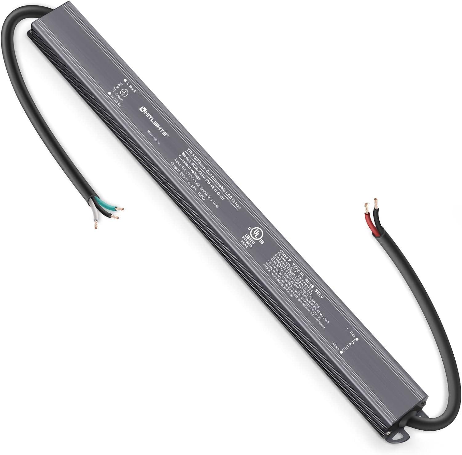 HitLights 100W Dimmable LED Driver Transformer, Power Supply 100~277V AC to 24V DC, 4.1A, Compatible with Forward/Reverse Phase, TRIAC, MLV, ELV Dimmers Such As Lutron, Leviton, Legrand, UL-Listed