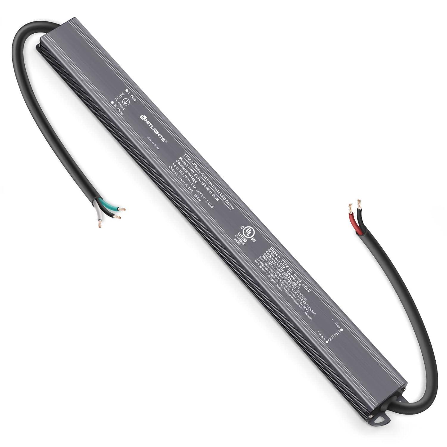 HitLights 100W Dimmable LED Driver Transformer, Power Supply 100~277V AC to 24V DC, 4.1A, Compatible with Forward/Reverse Phase, TRIAC, MLV, ELV Dimmers Such As Lutron, Leviton, Legrand, UL-Listed