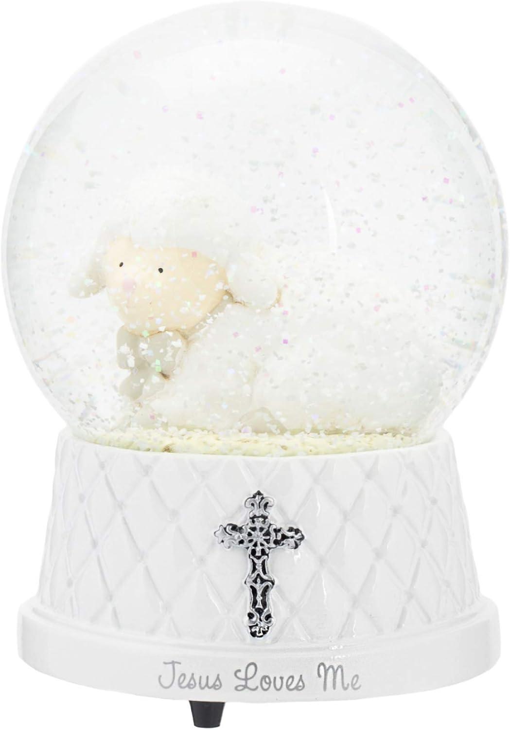 Jesus Loves Me Snow Globe, Jesus White Lamb Baptism Music Box, Religious Gift for Pastors Girls Wife Girlfriends Friends Easter Birthday Present
