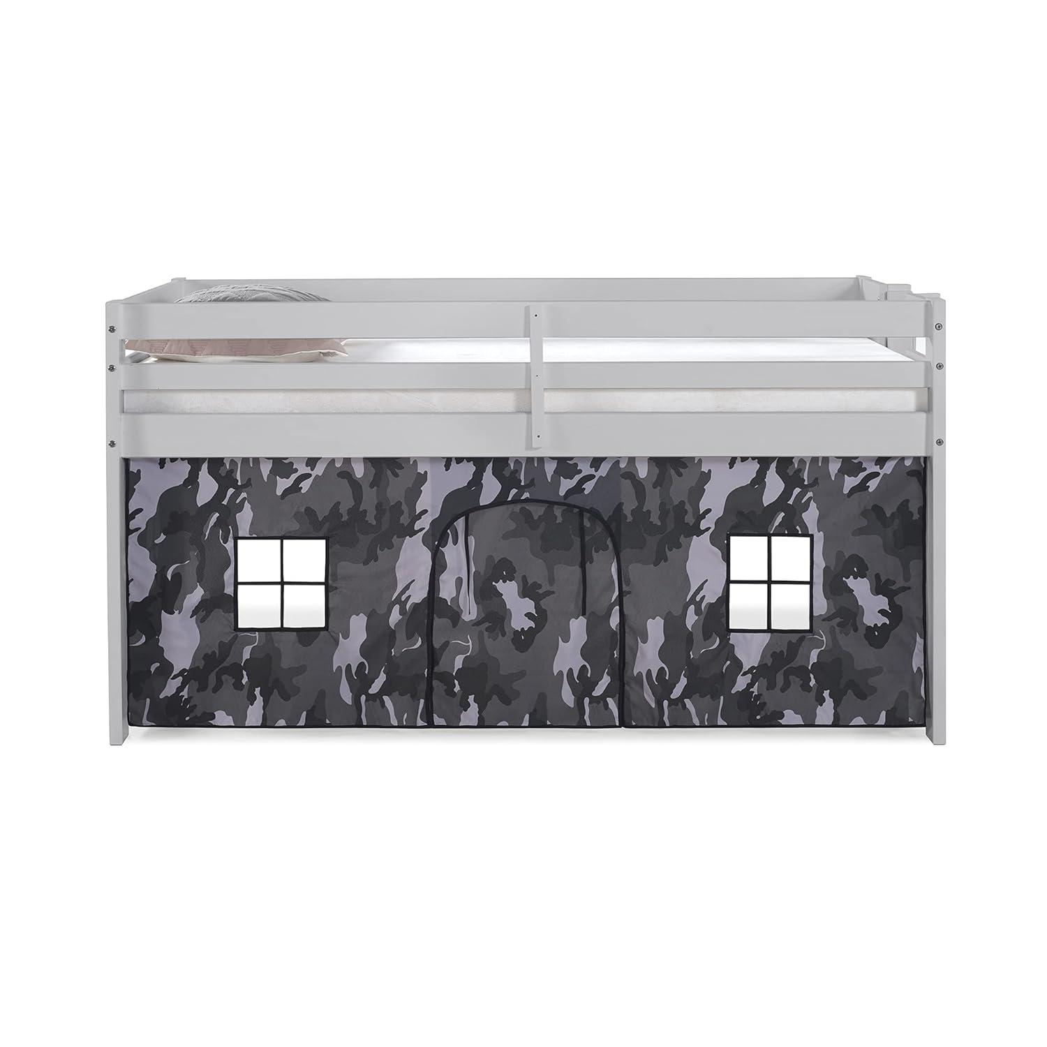 Alaterre Furniture Jasper Twin Junior Loft Bed, Dove Gray Frame and Gray Camouflage Bottom Playhouse Tent