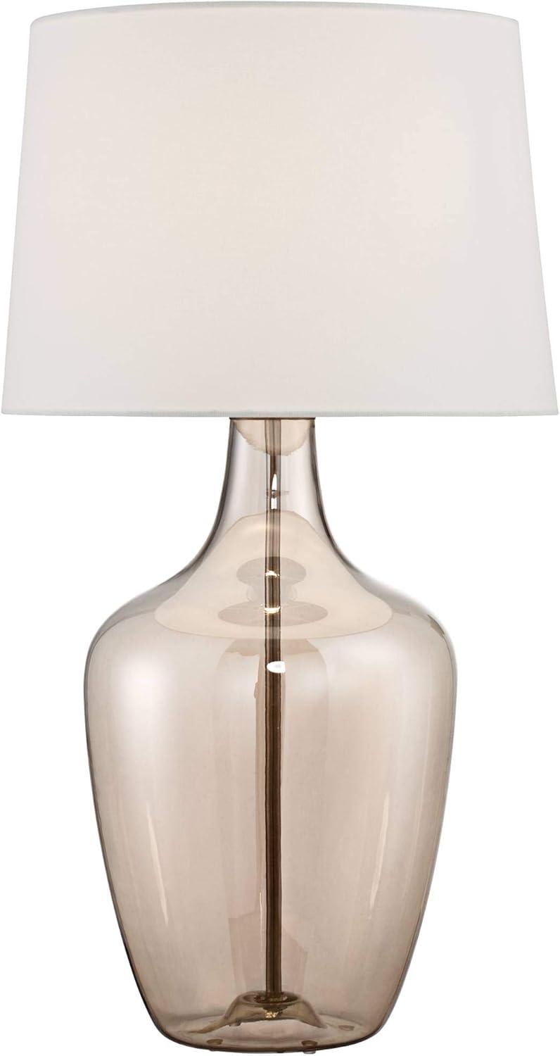 Possini Euro Design Ania 31" Tall Jar Large Modern Coastal End Table Lamp Clear Champagne Glass Single Off-White Shade Living Room Bedroom Bedside