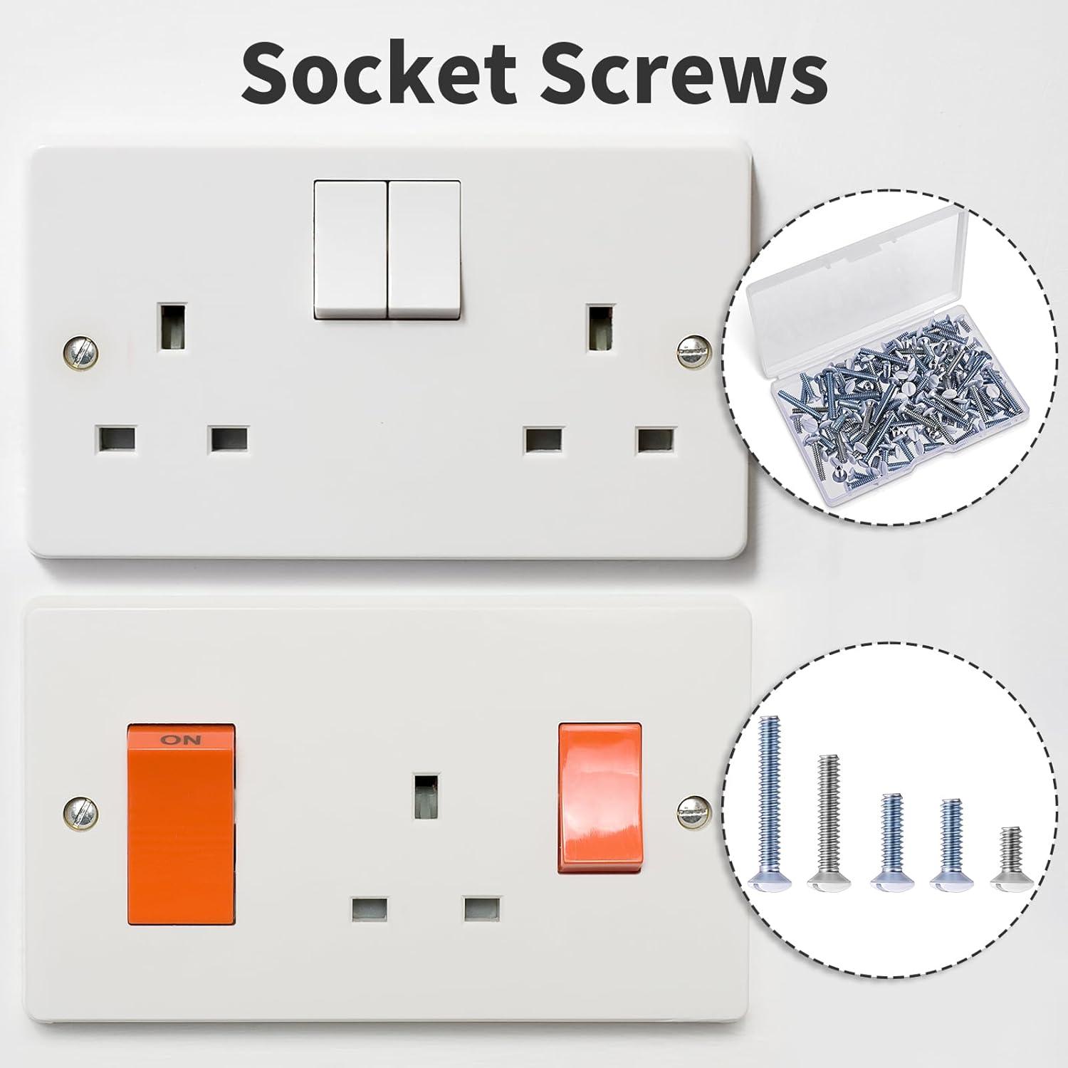 120PCS Wall Plate Screws Outlet Cover Screws White Long 6-32 Thread Face Plate Screws Light Electrical Cover Panel Replacement for Light Switch Panels 5 Sizes (0.98/0.73/0.55/0.49/0.35 Inch)