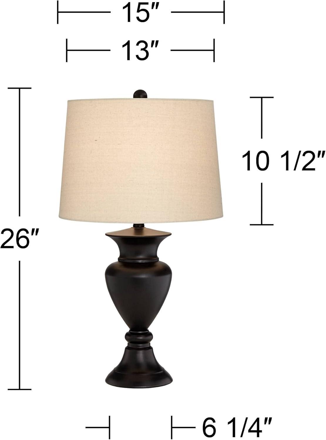Regency Hill Traditional Table Lamps 26" High Set of 2 Dark Bronze Urn Ivory Tapered Drum Shade for Living Room Family Bedroom Nightstand
