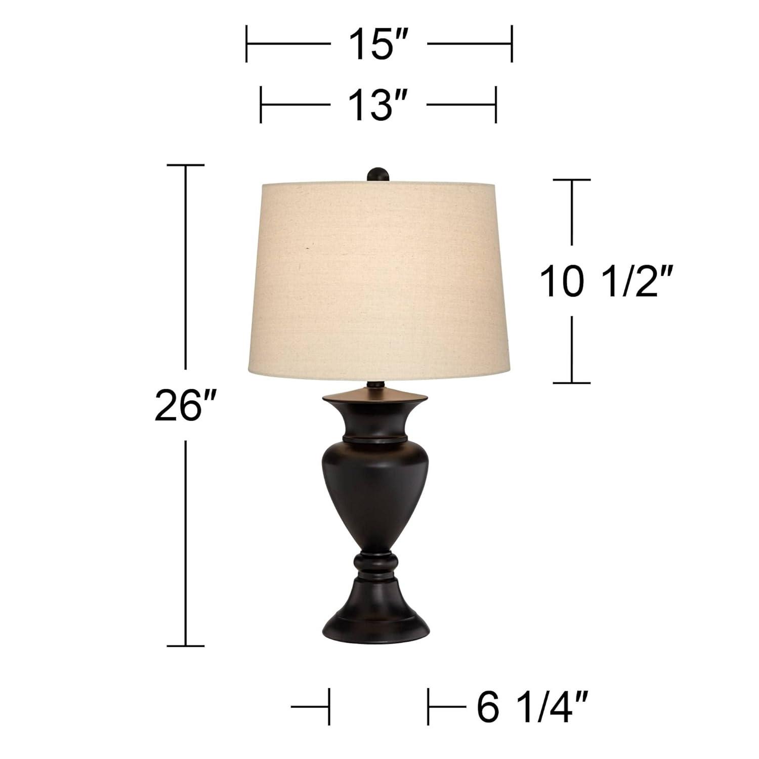 Regency Hill Traditional Table Lamps 26" High Set of 2 Dark Bronze Urn Ivory Tapered Drum Shade for Living Room Family Bedroom Nightstand