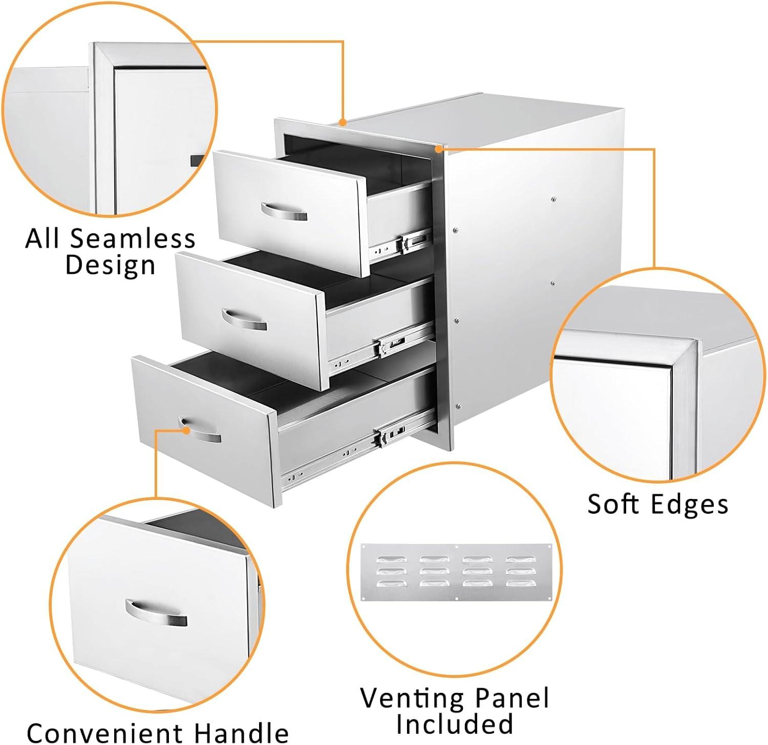 Stainless Steel 3-Drawer Outdoor Kitchen Storage Unit