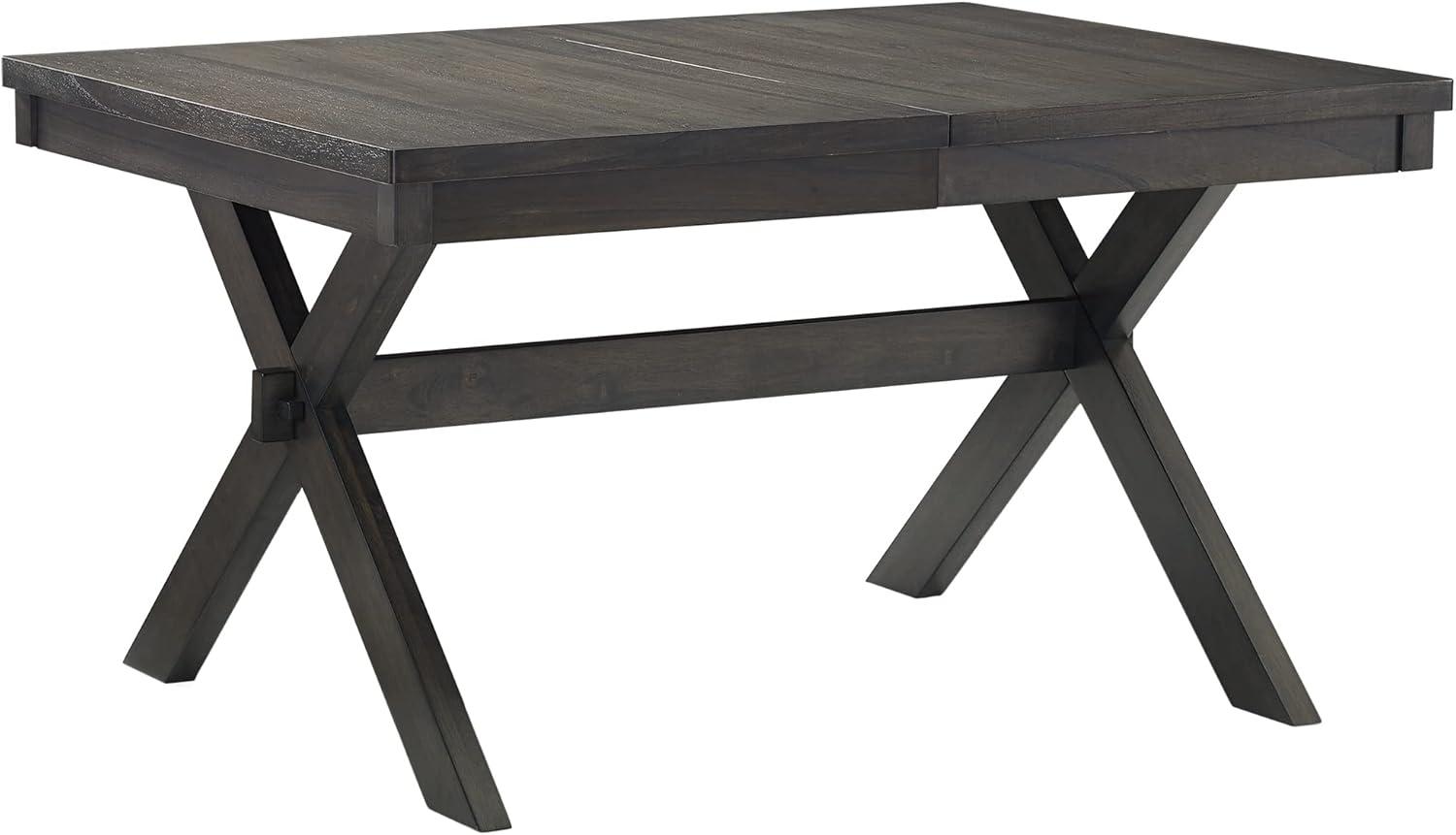 Crosley Hayden Extendable Dining Table Slate: Rustic Farmhouse Style, Seats 8 with Leaf, MDF & Rubberwood