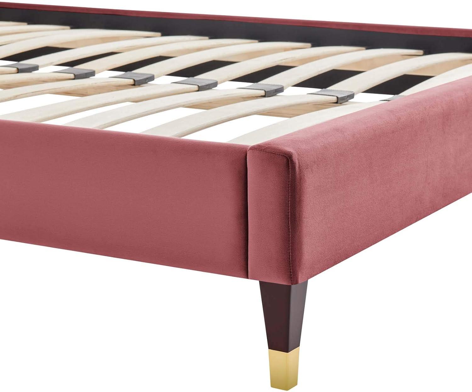Modway Harlow Full Performance Velvet Platform Bed Frame in Dusty Rose
