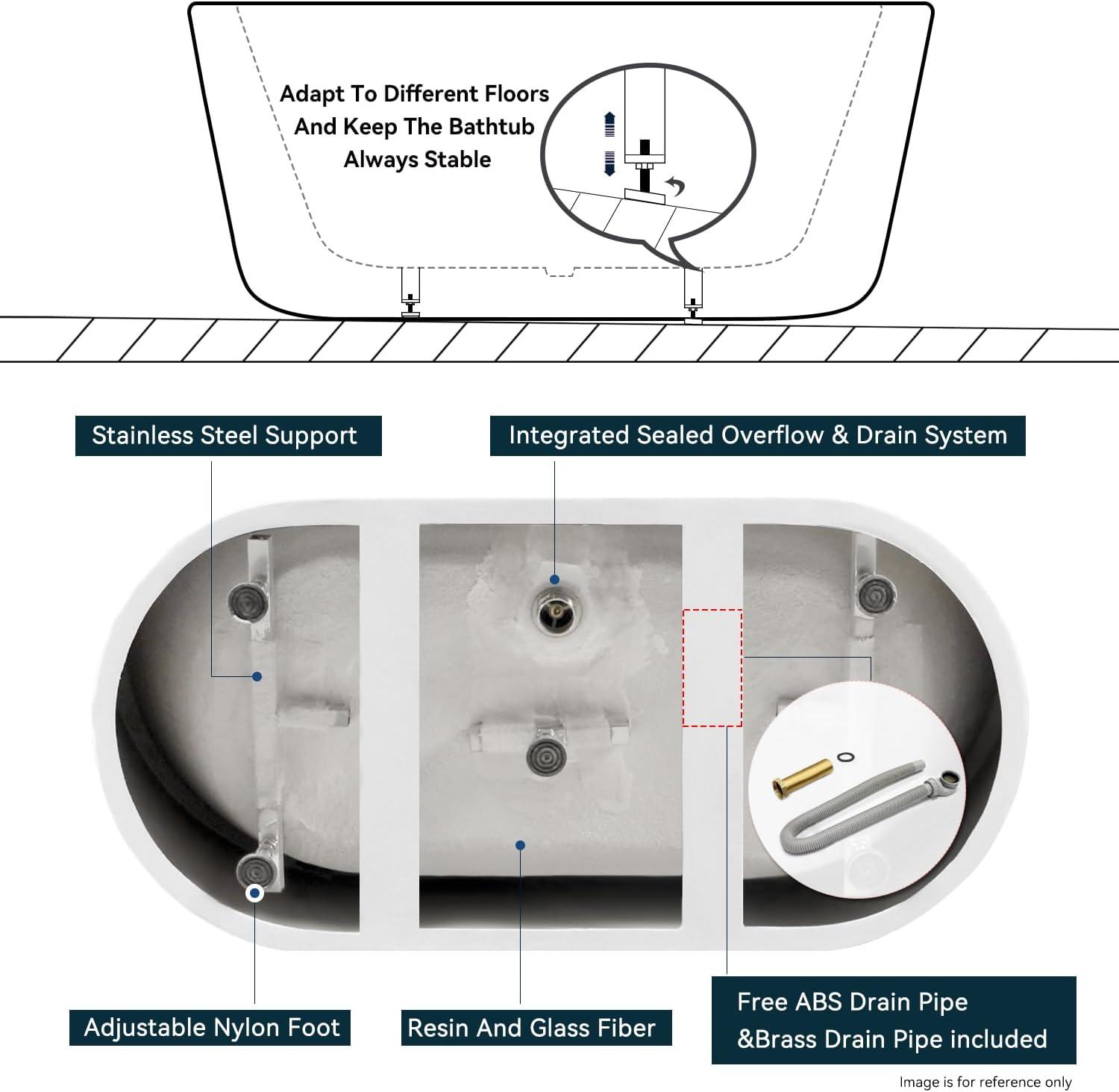 Freestanding Soaking Acrylic Bathtub with Brushed Nickel Drain