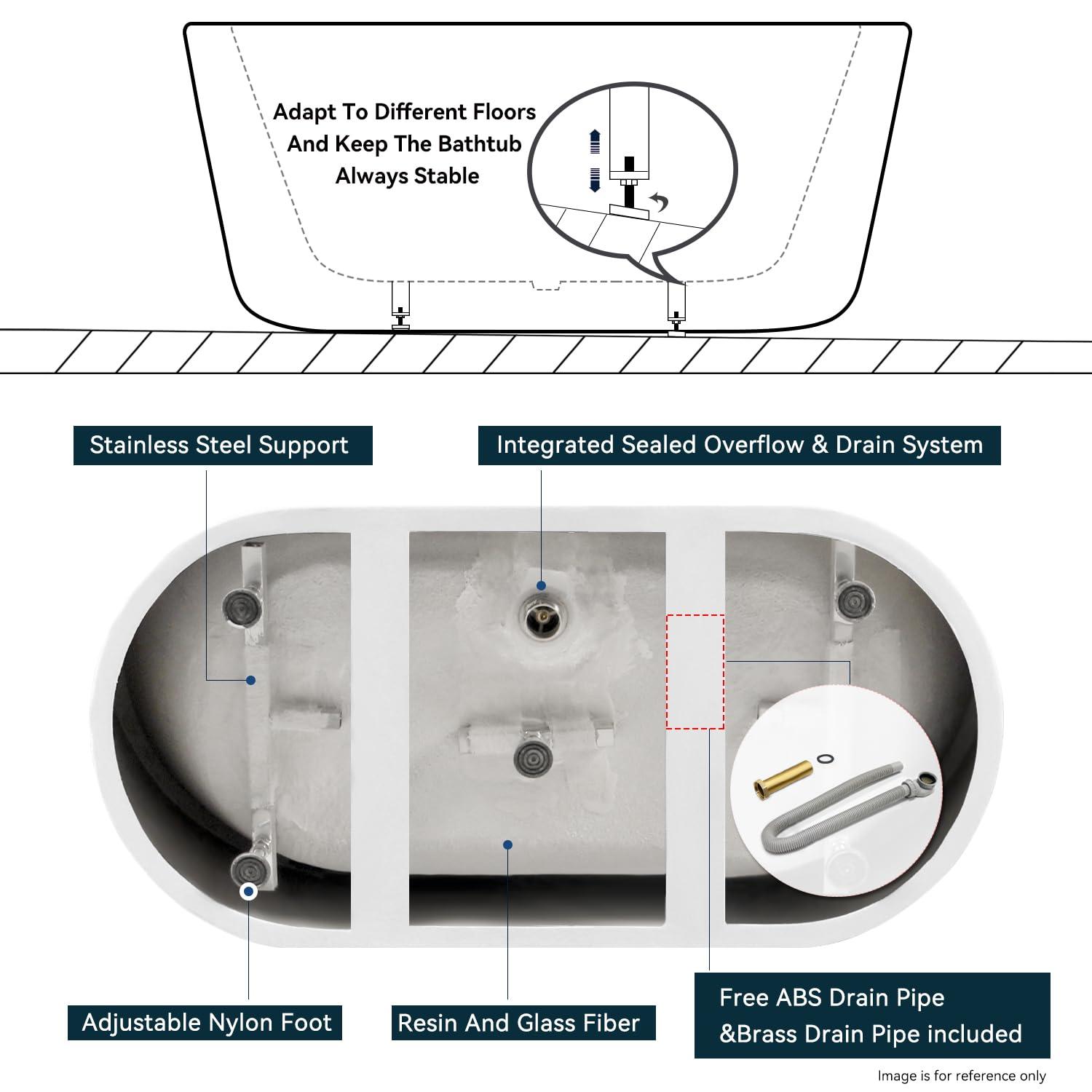 FerdY Bali Freestanding Soaking Acrylic Bathtub with Brushed Nickel Drain FerdY-02538-1400-BN