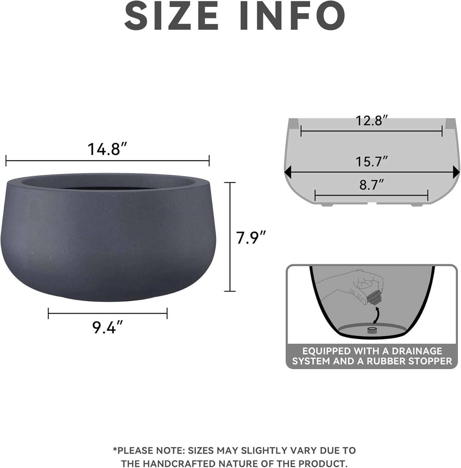 Charcoal Round Concrete Planter with Smooth Finish, 19"