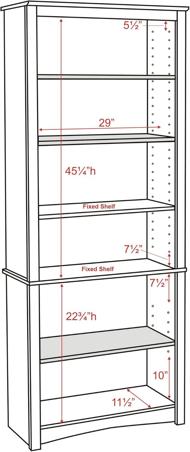 Prepac Home Office 6-Shelf White Engineered Wood Standard Bookcase