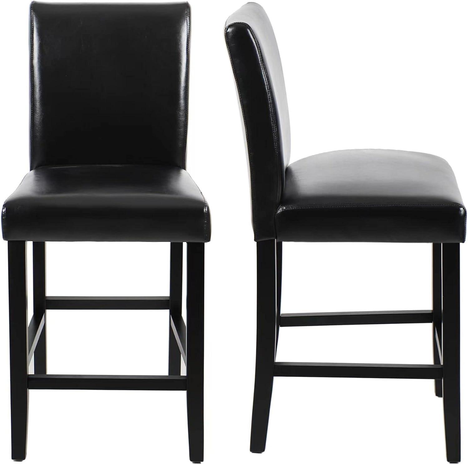 Black Faux Leather and Wood Counter Height Stools, Set of 2