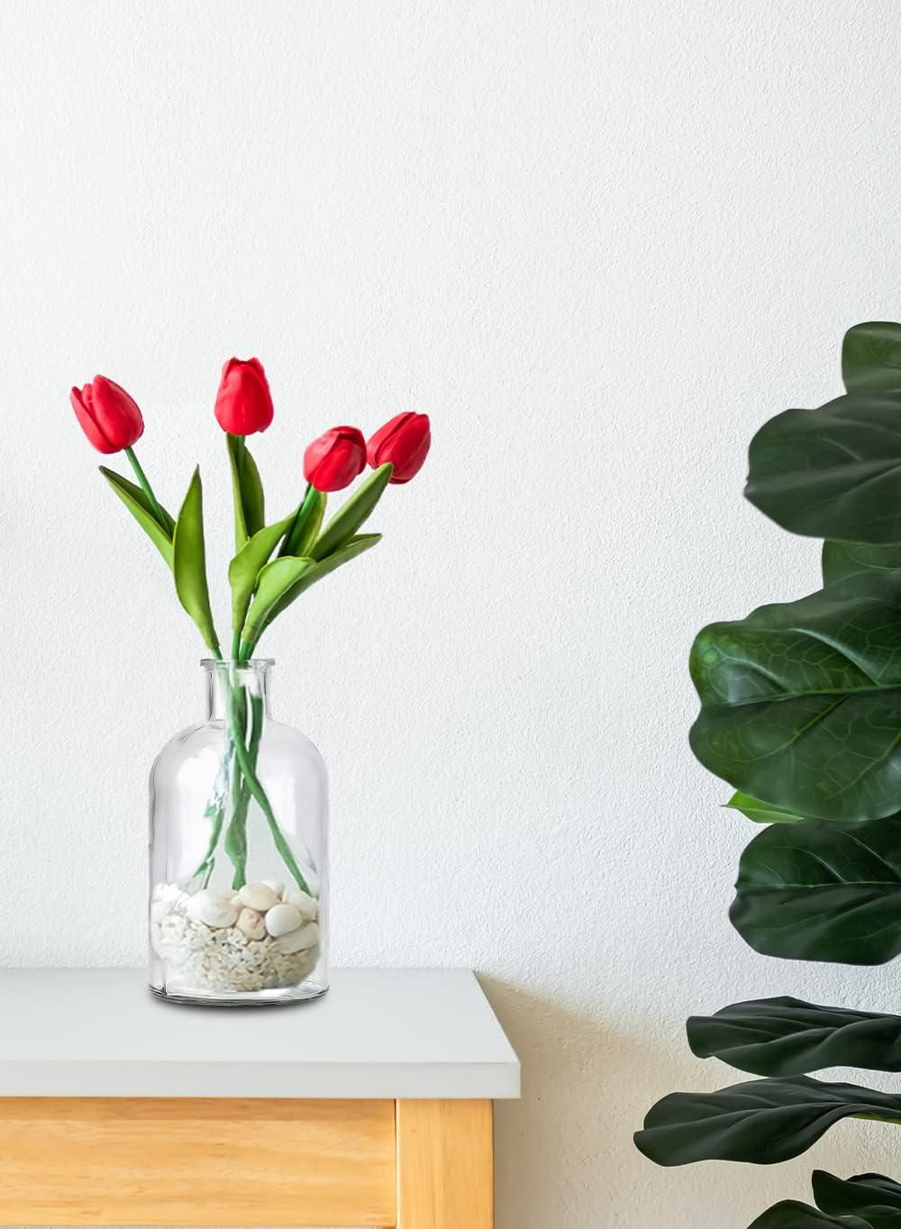 Clear Glass Bottle Vase with Cork Stopper, 11" Tall