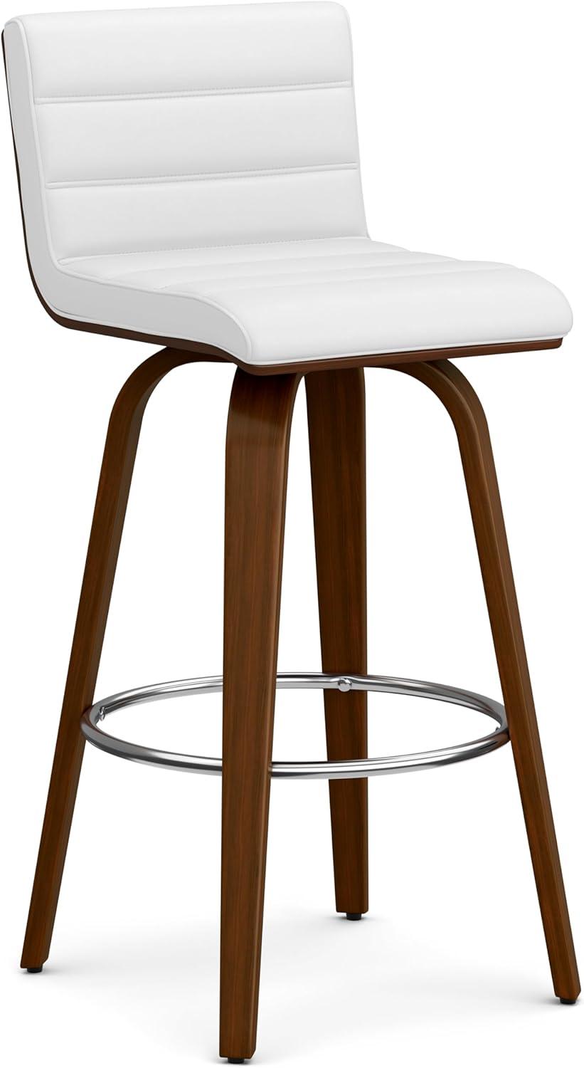 Simpli Home Roland Swivel Upholstered Mid-Century Modern Stool with Padded Seat and Back