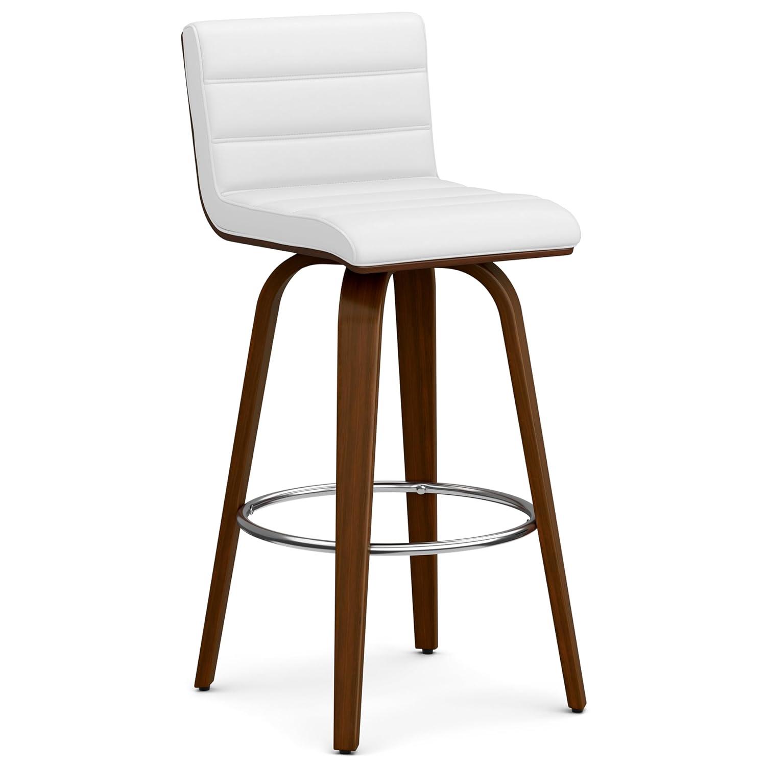Simpli Home Roland Swivel Upholstered Mid-Century Modern Stool with Padded Seat and Back