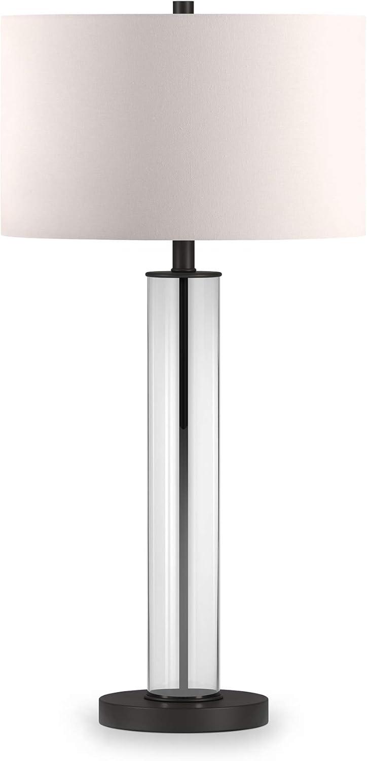 Clear Glass and Blackened Bronze Table Lamp with Drum Shade