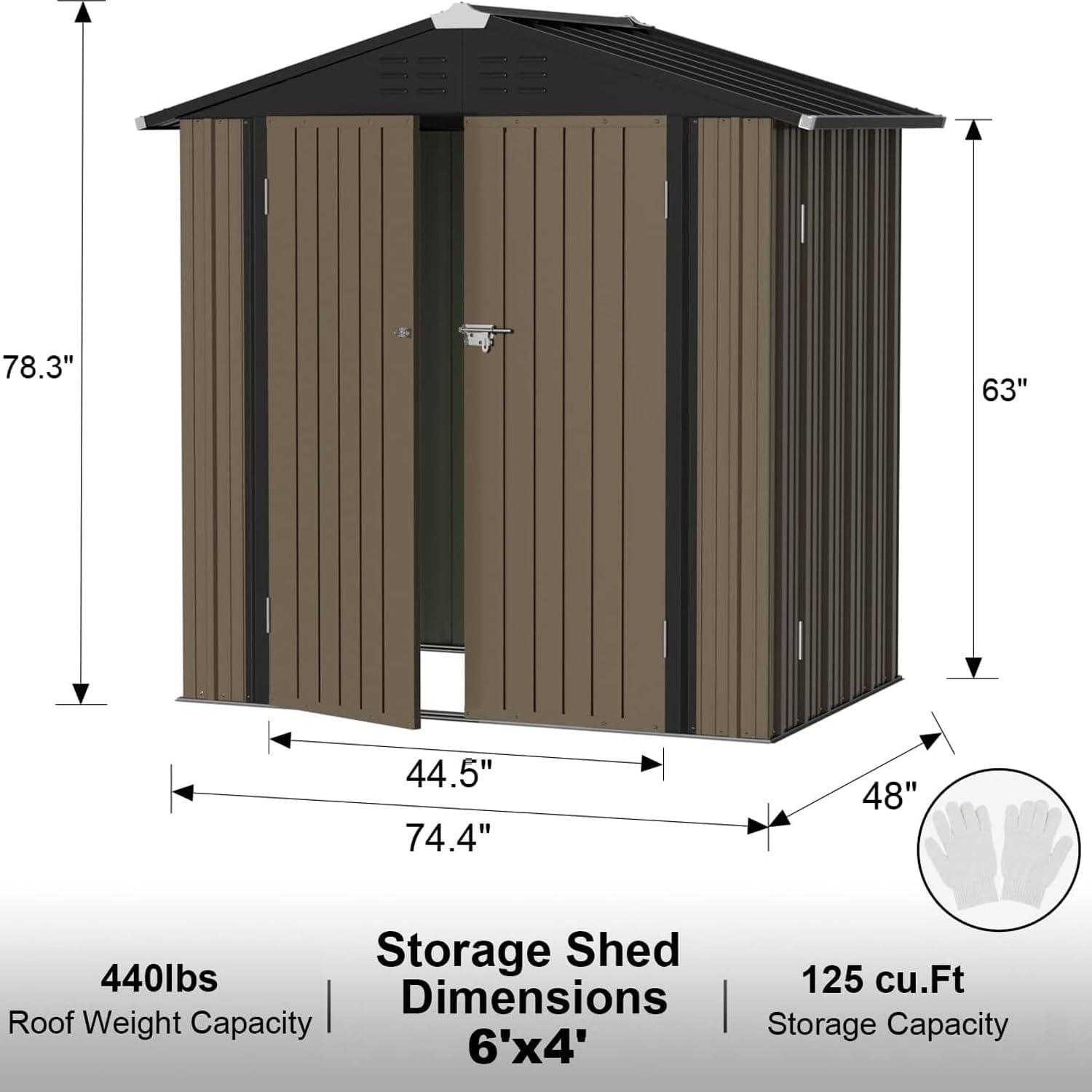 Lofka 6ft x 4ft Metal Garden Shed for Outdoor Storage, Brown