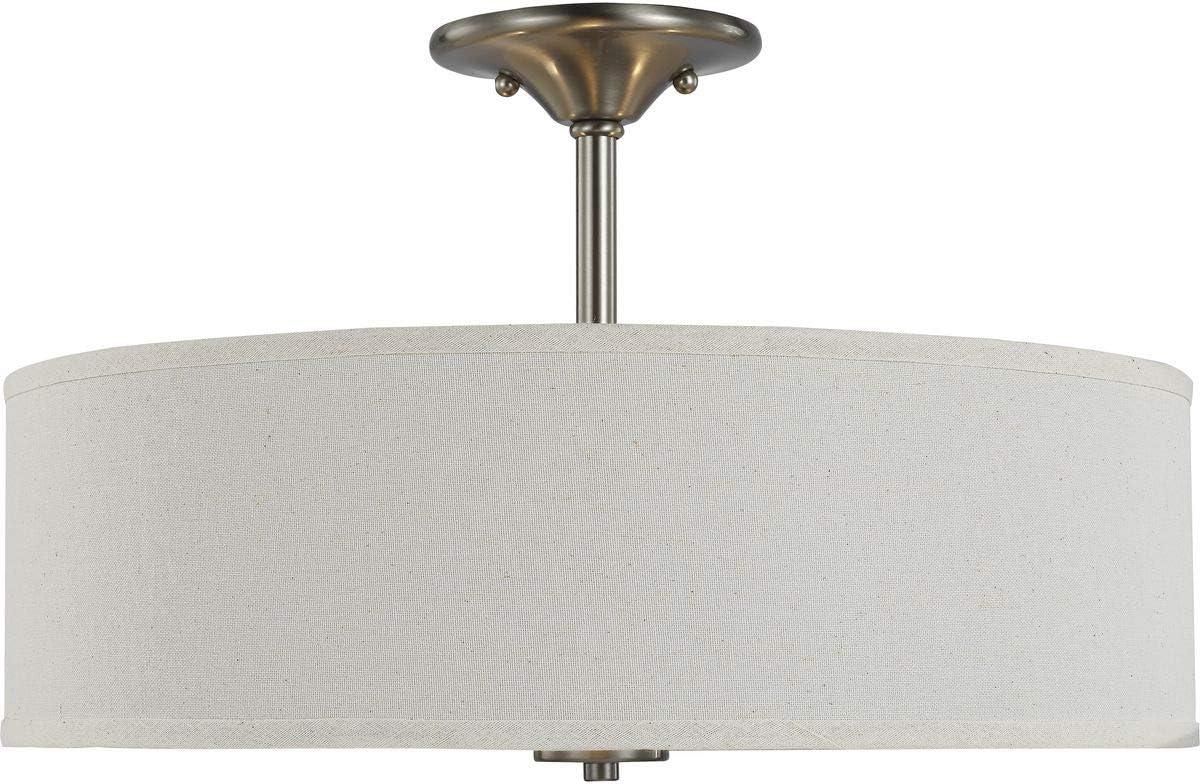 Progress Lighting Inspire 3-Light Semi-Flush Mount, Brushed Nickel, Off-White Linen Shade