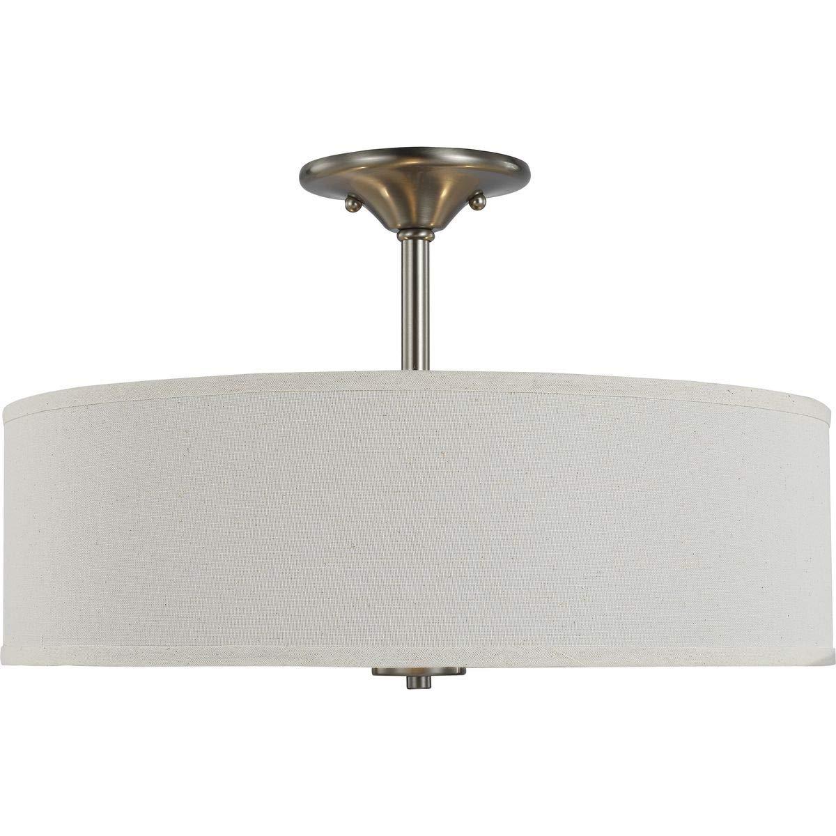 Progress Lighting Inspire 3-Light Semi-Flush Mount, Brushed Nickel, Off-White Linen Shade