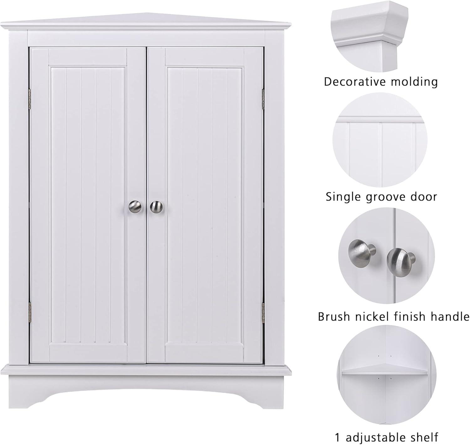 Spirich Corner Cabinet with 2 -Shutter Doors, free-standing floor cabinet, White