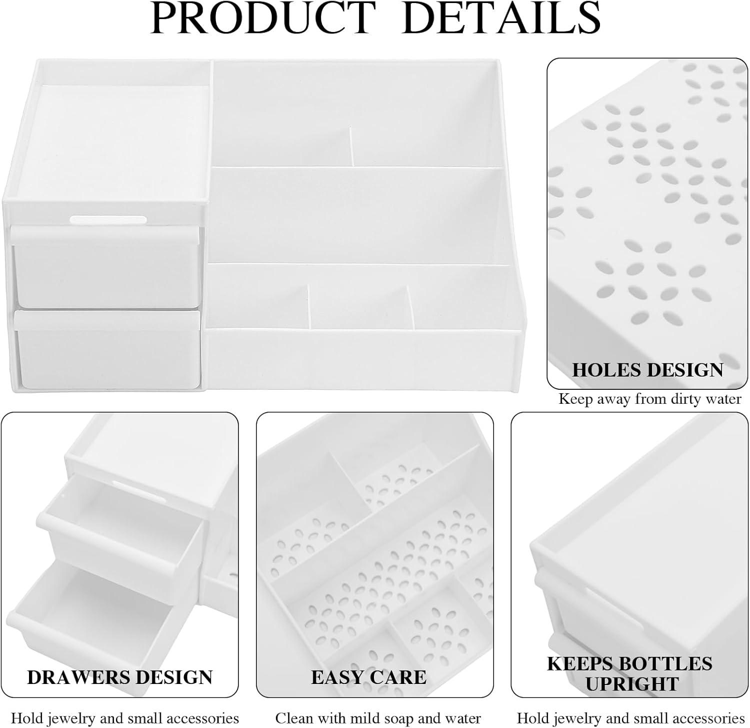 skin care organizer,Makeup Desk Organizer With Drawers,Countertop Organizer for Cosmetics,Vanity brush with Holder for Lipstick, Brushes, Eyeshadow, and Jewelry Desktop Finishing Dresser (White)