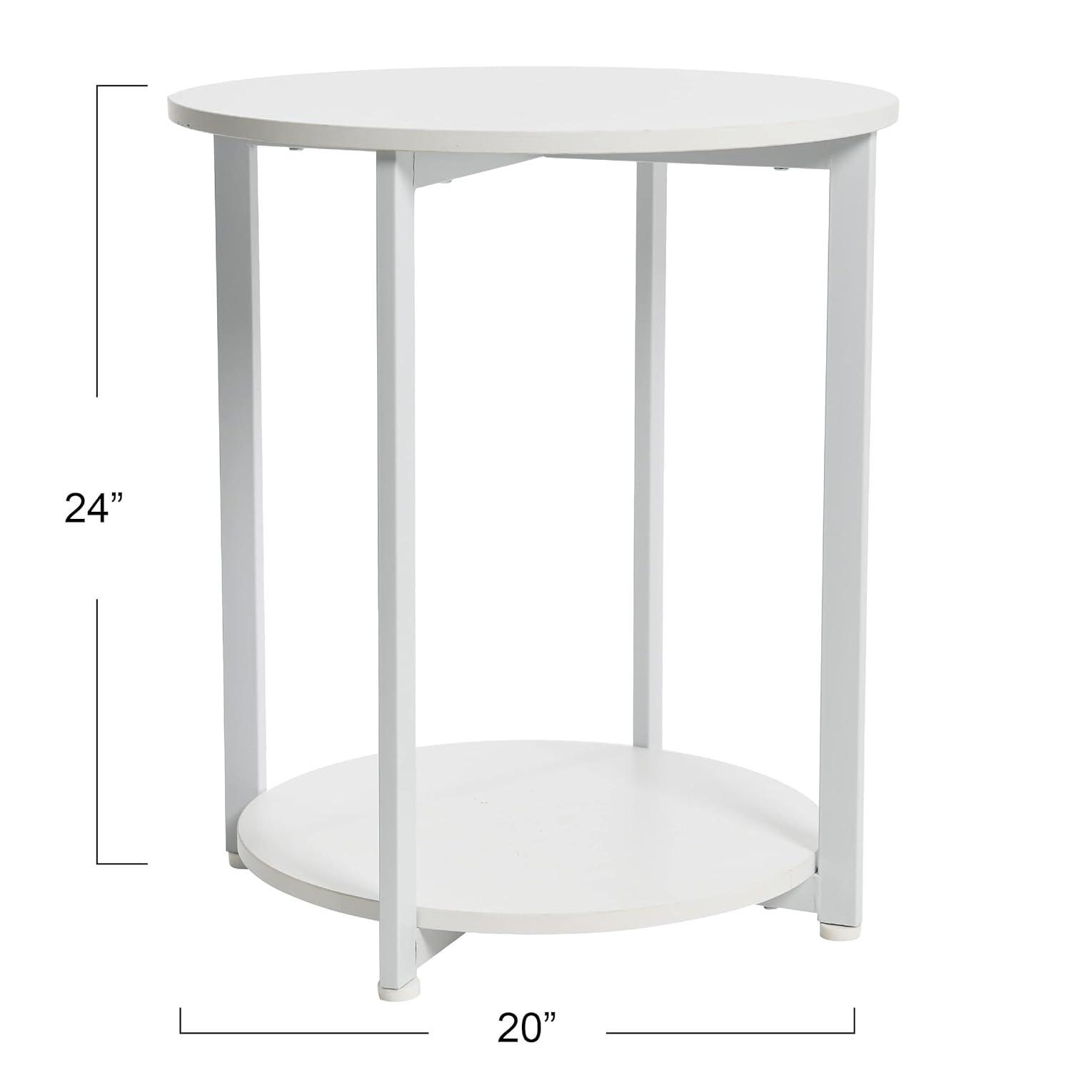 Household Essentials Jamestown Round End Table White: Modern Minimalist, Iron Frame, Particle Board Top