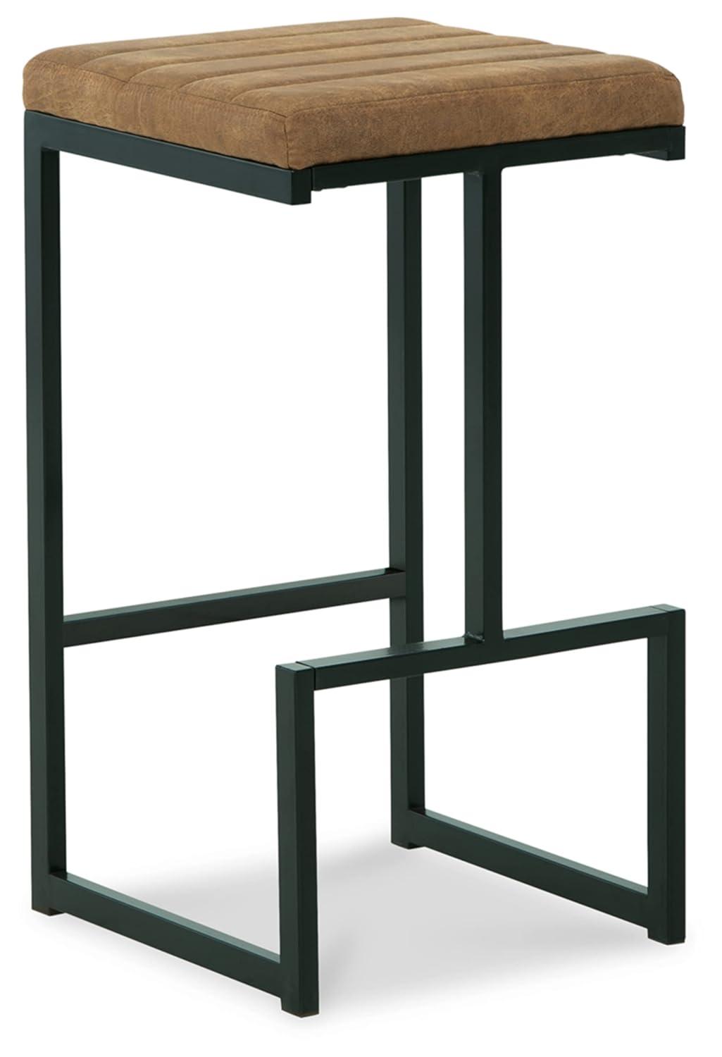 Caramel Faux Leather and Black Metal Bar Stools, Set of 2