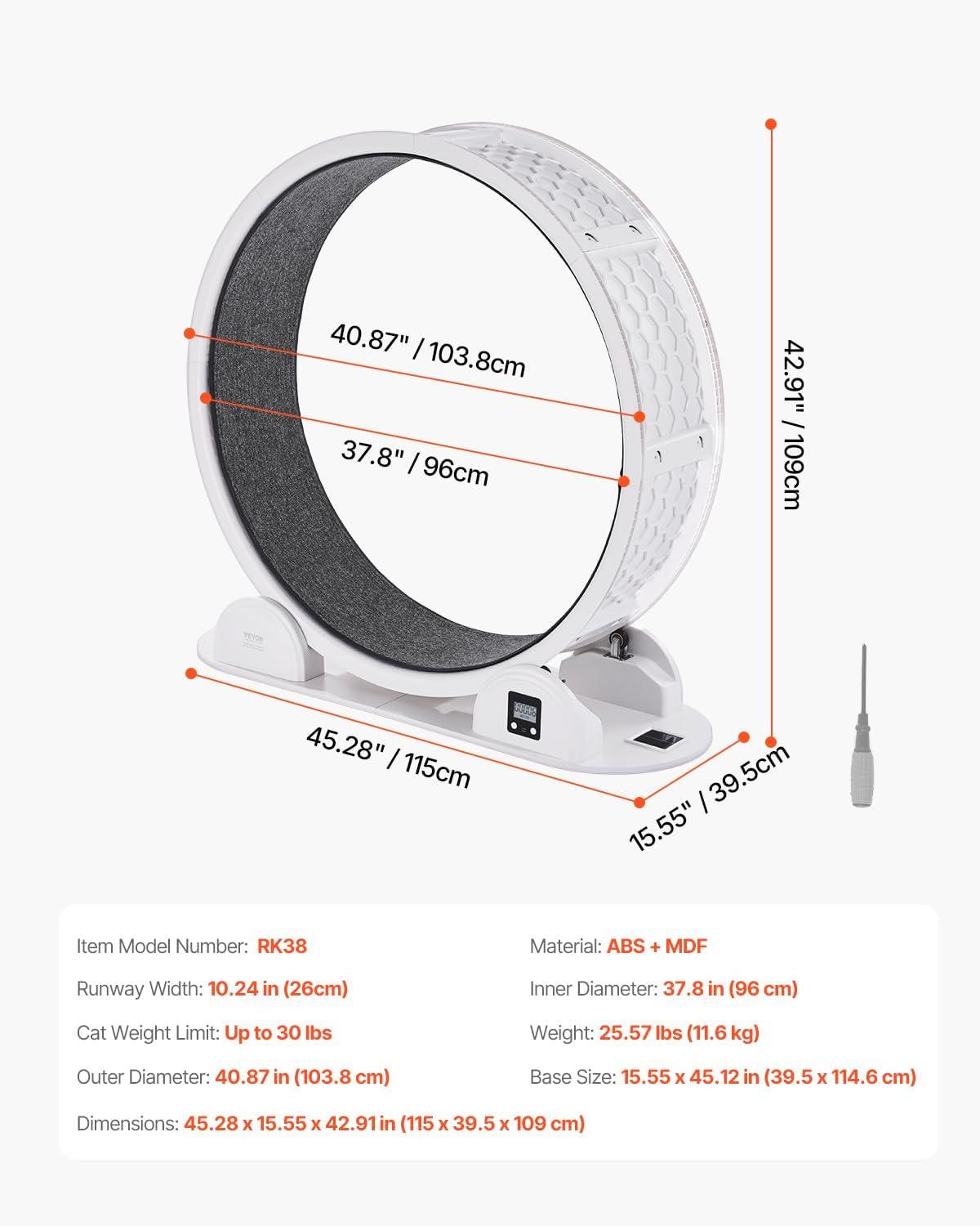 Large White and Gray ABS Cat Exercise Wheel with Pedometer
