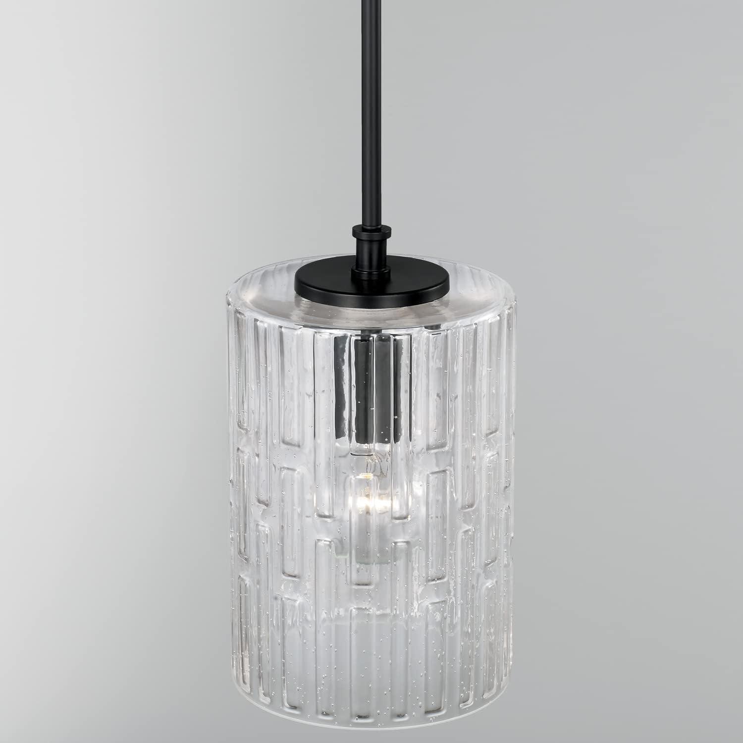 Emerson Matte Black and Brass Pendant Light with Seeded Glass Shade