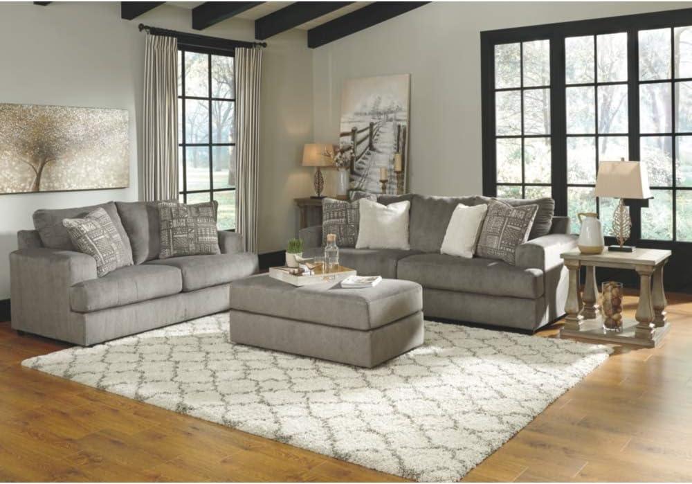 Gray Microfiber Stationary Loveseat with Jacquard Chenille Pillows