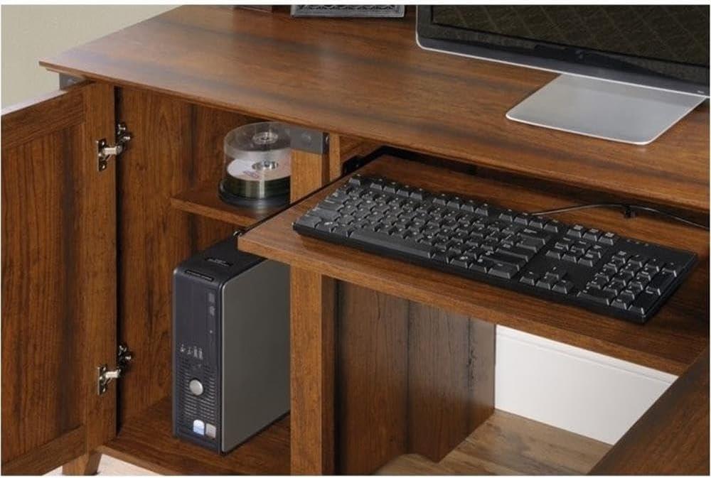 Carson Forge Corner Computer Desk Red - Sauder: Home Office Workstation with CPU Storage & Wire Management