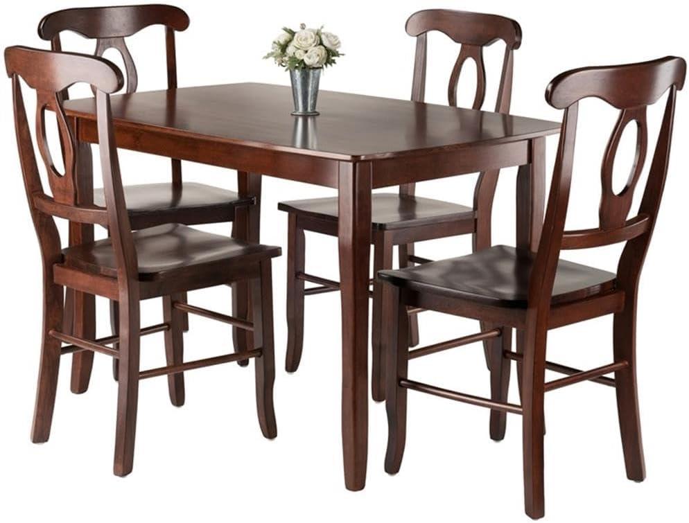 5pc Inglewood Dining Table with 4 Key Hole Back Chairs Walnut - Winsome: Solid Wood, Non-Extension, Mid-Century Style