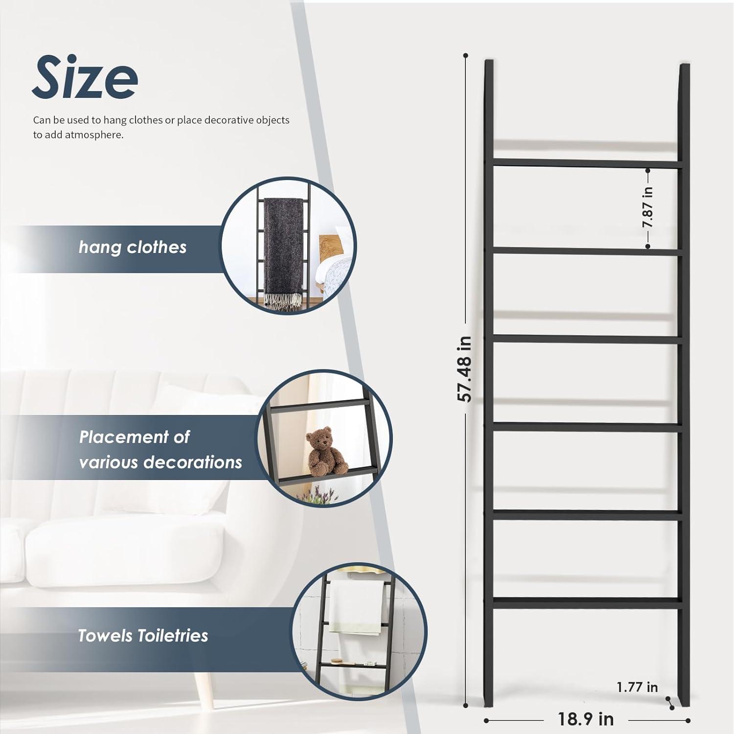 Latitude Run® Wood Blanket Ladder, 57.5'' Rustic Towel Quilt Throw Blanket Ladders For The Living Room, Bedroom, Nursery Stand Holder, Wooden Decorative Ladder For Blankets Rack Farmhouse Home Decor, White